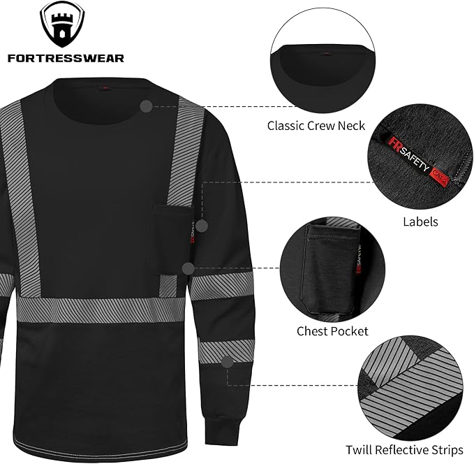 FR Shirts for Men 6 oz Hi Vis Fire Resistant Flame Resistant Long Sleeve Shirts High Visibility Cotton Welding Shirt CAT2