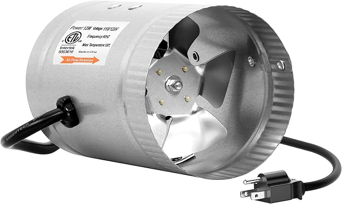 iPower 4 Inch Inline Booster, 100 CFM Exhaust HVAC, Duct Blower for Bathroom, Kitchen, Basement, Attic and Grow Tent, 4'' Fan, Silver