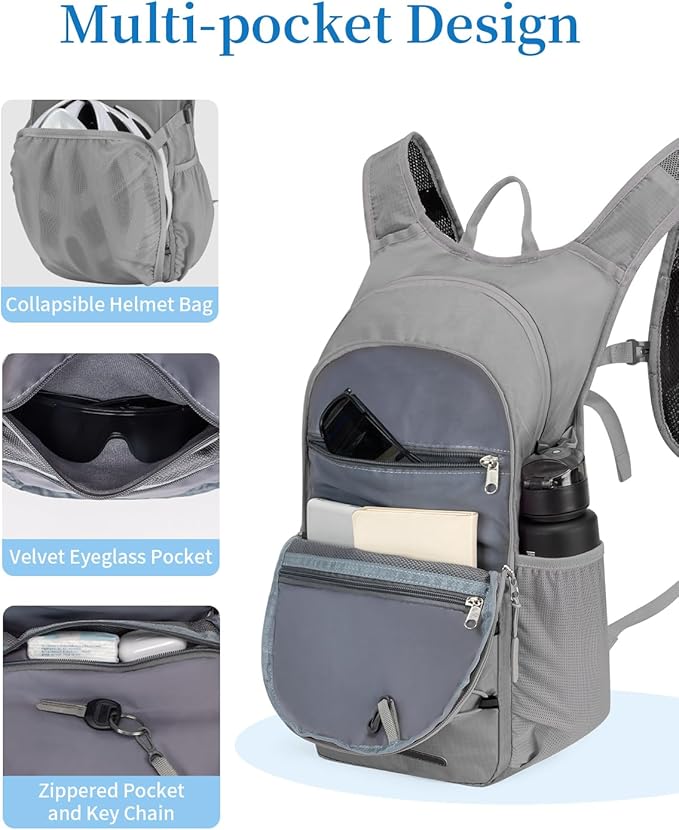 Hydration Backpack with 2L Water Bladder, Hiking Water Backpack for Men Women with Phone Pocket and Helmet Holder