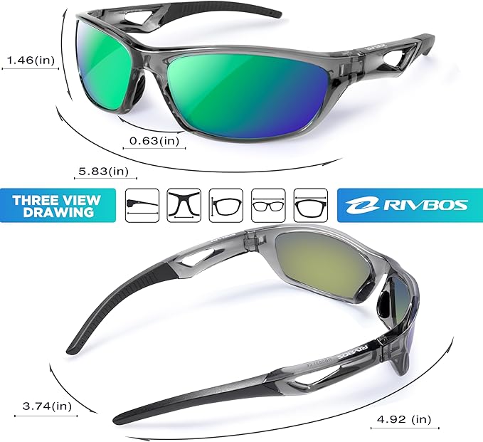 RIVBOS Polarized Sports Sunglasses Driving Sun Glasses Shades for Men Women Tr90 Frame for Cycling Fishing Running RB831