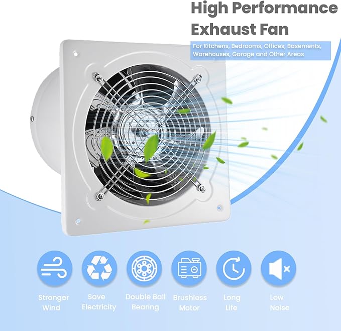 6 inch Exhaust Fan, 382CFM Wall Mounted Vent Fans, Ventilation Blower for Ceiling Bathroom Attic Window Basement Ventilation Fan, 110V 40W