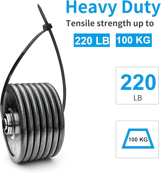 XINGO Black Zip Ties Heavy Duty Assorted Sizes (12"+14"+18"+24") 600 Pack, 220LBS Ultra Strong Plastic Wire Ties, Large Cable Ties Extra Long Tie Wraps For Indoor and Outdoor Use