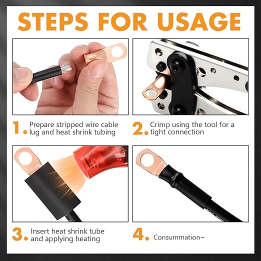 Jeemiter 20pcs 1/0 AWG Battery Lugs 3/8"(M10) & 5/16"(M8) Heavy Duty Copper Terminals with 20pcs 3:1 Heat Shrink Tubing - 0 Gauge Wire Connectors & Cable Ends in Dual-Neck Bottle for Auto Marine Solar