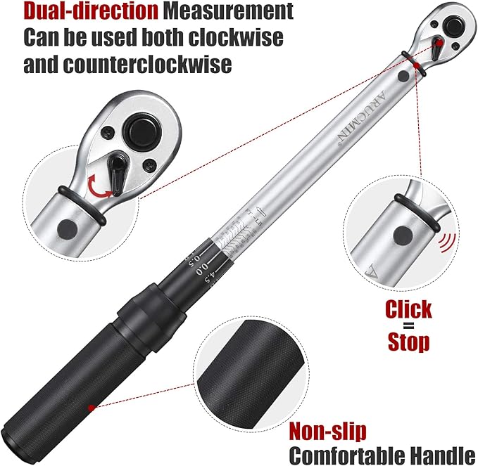 3/8-Inch Drive Click Torque Wrench (10-100 ft.-lb./15-135Nm) Dual-Direction Adjustable Torque Wrench Set