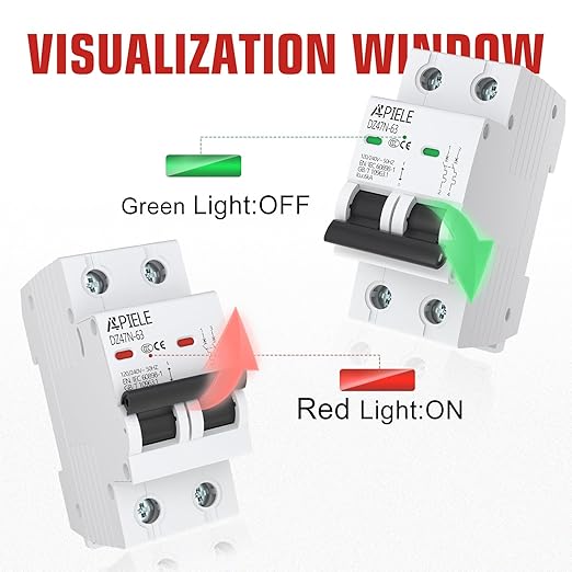 APIELE Miniature Circuit Breakers AC 120/240V, 50Amp 2Poles Circuit Breaker for Solar Photovoltaic Systems, DIN Rail Mount AC Disconnect Switch (2P-50A)