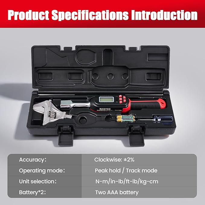 Adjustable Digital Torque Wrench 5-100 ft.lb/6.8-135 N.m,Electronic Torque Wrench with 42 mm Open End, 2% Accuracy, LED Buzzer Alert, for HVAC