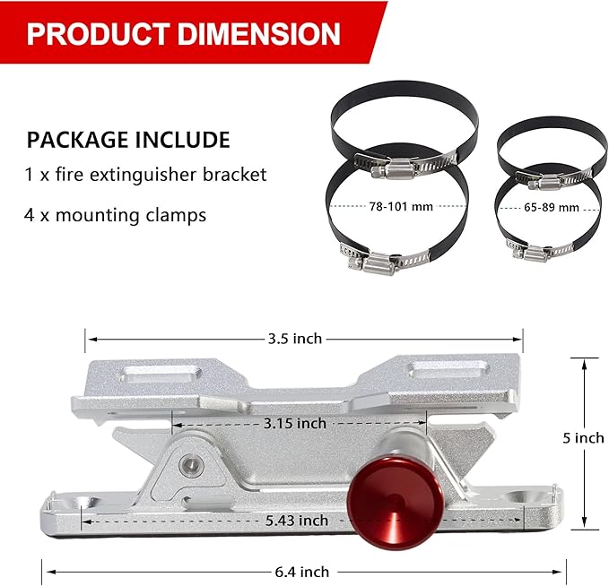 Quick Release Fire Extinguisher Mount - Aluminum Adjustable UTV Roll Bar Fire Extinguisher Holder Mounting Bracket Compatible with Jeep Wrangler TJ JK JL JKU Polaris RZR Ranger Cam-Am X3, Silver