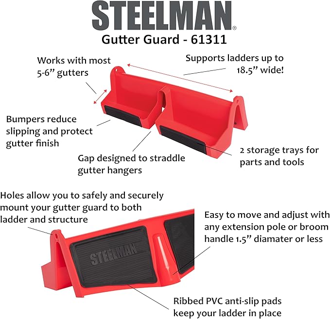 Steelman Gutter Guard and Ladder Stabilizer, Protect Gutters from Scratches and Dents, Improve Roof Access Safety (61311)