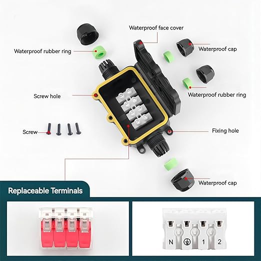 Waterproof Junction Box Outdoor，ip68 4 Way A Waterproof Junction Box, Small Waterproof Box,Electrical Junction Box Suitable for Indoor and Outdoor Lighting fixtures, Landscape Lighting