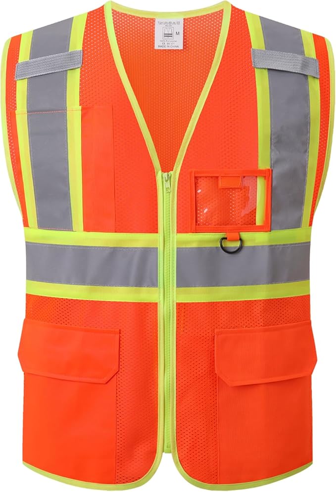 Reflective Safety Vest for Men Women with Multiple Pockets Class 2 High Visibility Mesh Vest Hi Vis Construction Work Vest,Meets ANSI/ISEA Standards(EK1-178-Orange-XL)