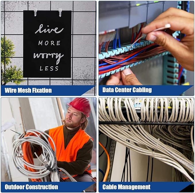 UL Listed Heavy Duty Cable Zip Ties 4 Inch, 1000Pcs Industrial Nylon Durable Self Locking Wire Tie Wraps with 20 lbs Tensile Strength, Heat Resistant for Home Office Garage Multiple Use - White