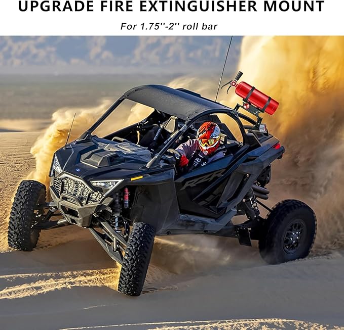 UTV Fire Extinguisher Mount Kit - Aluminum Adjustable Quick Release Roll Bar Car Fire Extinguisher Bracket Holder for 1.75-2in Roll Bar UTV Compatible with Polaris RZR SXS Ranger Camper Can-Am