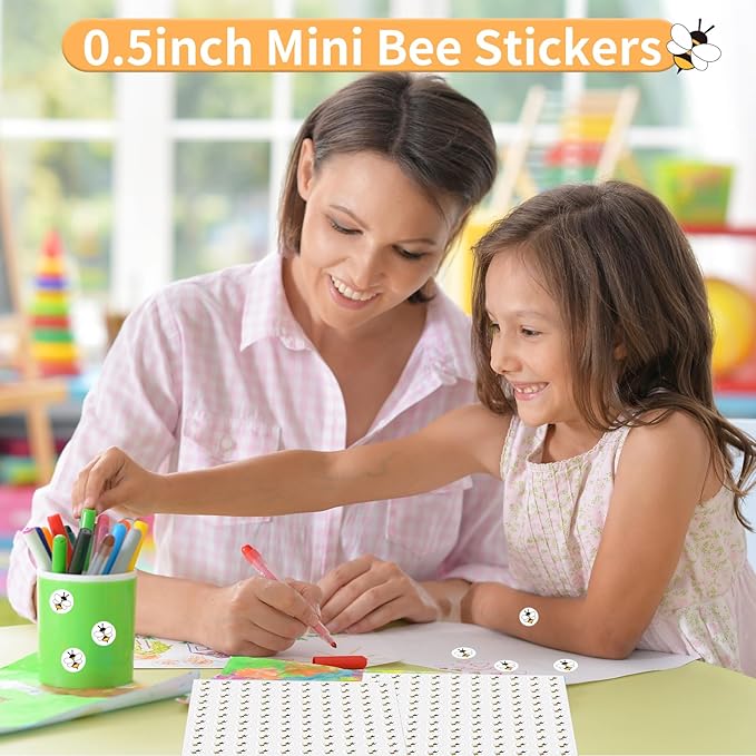 2400 Pcs Small Stickers for Kids,Mini Bee Sticker Cartoon Paper Small Decals Cute Self-Adhesive Stickers for Summer Party Envelopes Scrapbook Gifts DIY Supplies,0.5in（Bee）