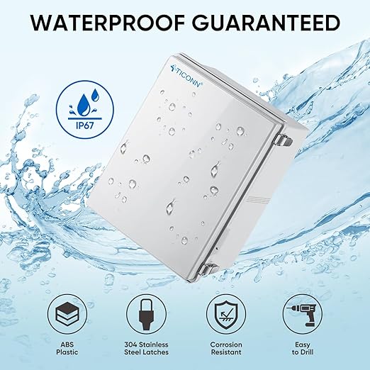 TICONN Outdoor Electrical Box Waterproof, Junction Box IP67 ABS Plastic Enclosure with Hinged Cover with Mounting Plate, Wall Brackets, Cable Glands (Off-White, 19.7"x15.7"x7.9")