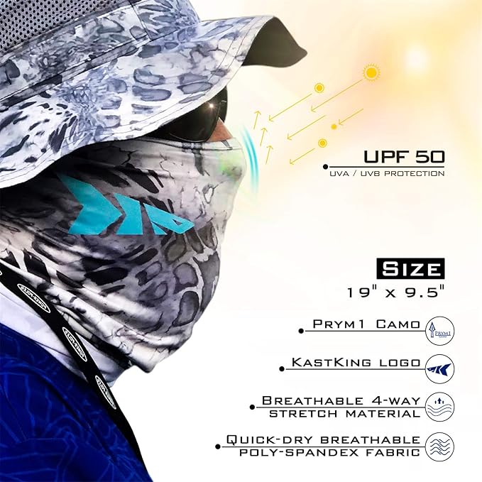 KastKing Sol Armis Neck Gaiter - UPF 50 Face Mask - UV Sun Protection Mask for Men & Women, Fishing, Hiking