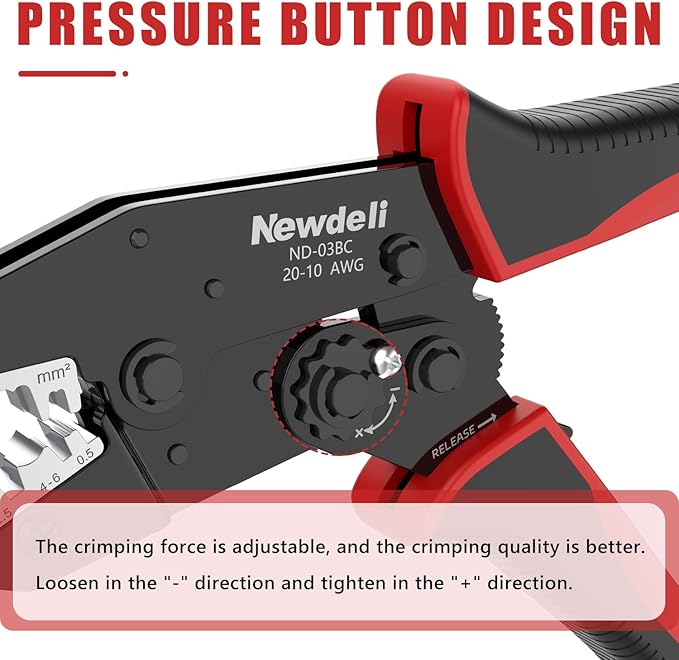 Newdeli Wire Crimping Tool for Non Insulated Open Barrel Terminals Receptacles - AWG 20-10 Ratchet Wire Crimper Open barrel Crimping Tool Electrical Connectors Ratcheting Crimping Plier Crimp Tool