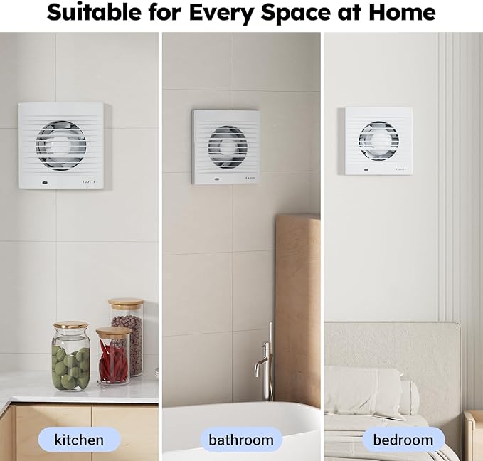 4 Inch Exhaust Fan, Plug-in Design, 130 m³/h Airflow, Wall Mount Ventilation for Small Bathroom, Kitchen, Laundry, 34 dB Low Noise