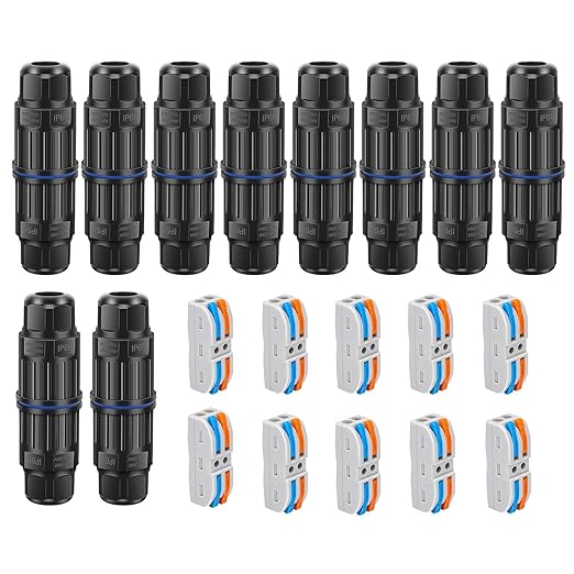 Linkstyle 10PCS Waterproof IP68 Junction Box, Outdoor 2 Way Electrical Cable Connector, with Replaceable Lever Wire Connectors for AWG 28-12 Gauge Wire 2 in 2 Out Quick Terminal