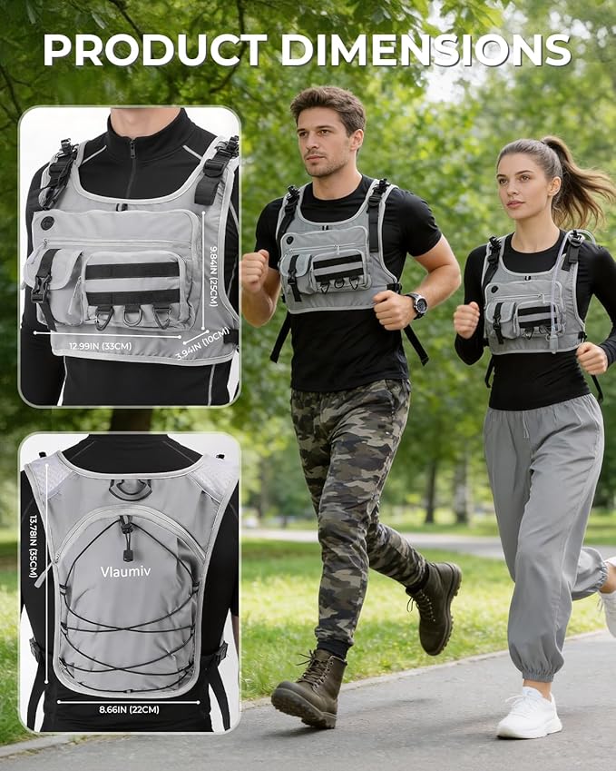 Running Vest with 2L Water Bladder, Hydration Backpack with Adjustable Straps, Lightweight & Breathable Design, Reflective Chest Pack for Men & Women, Ideal for Running and Cycling