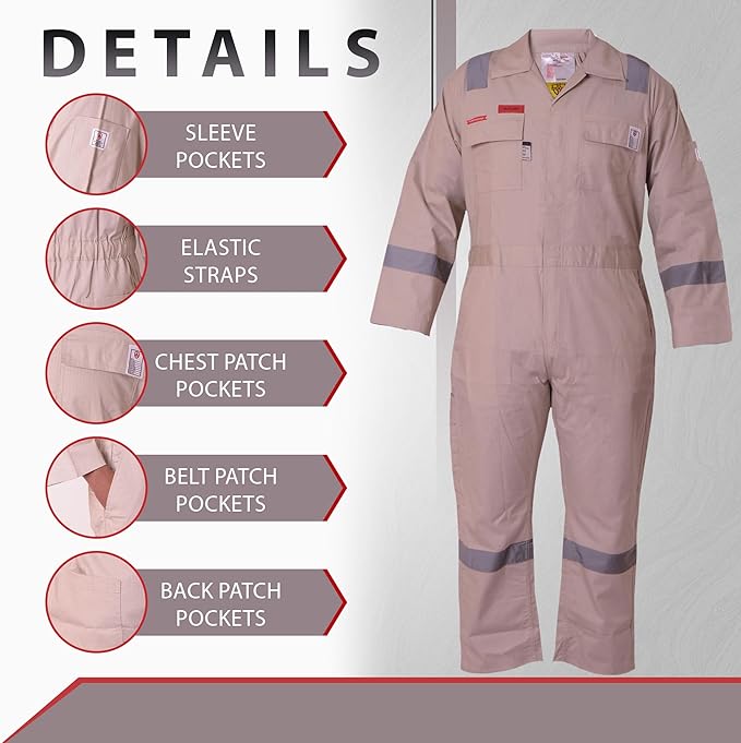 Flame Resistant FR Hi Vis Coveralls for Men NFPA 2112 Complied 7oz Overall for Men Reflective Tape 6 Pockets Coverall