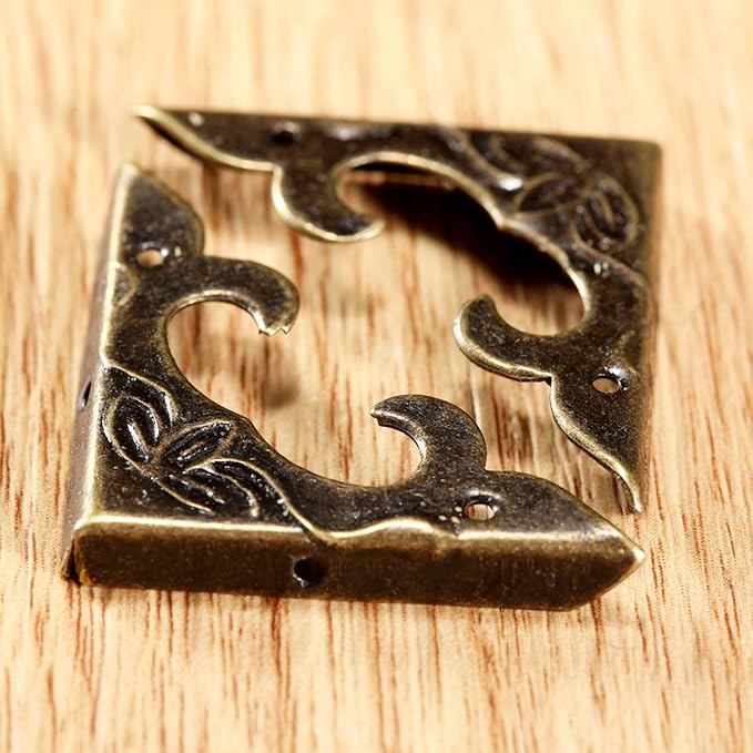 dophee 20Pcs Antique Brass Box Corner Protectors, Vintage Decorative Corner Brackets Guards for Jewelry Box Wooden Case Chest Table Desk Photo Frame, 1.18"x1.18"x0.18"