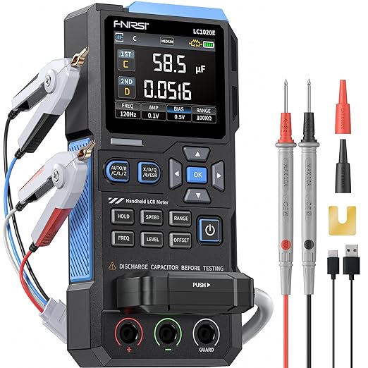 FNIRSI LC1020E 100kHz LCR Meter, 19,999 Counts Resistor Inductor Capacitor Tester, Auto Component Detect, Measures ESR/Q/D/θ/X, 2.8” Color TFT, Dual Parameter Display, Sorting & Open/Short Calibration