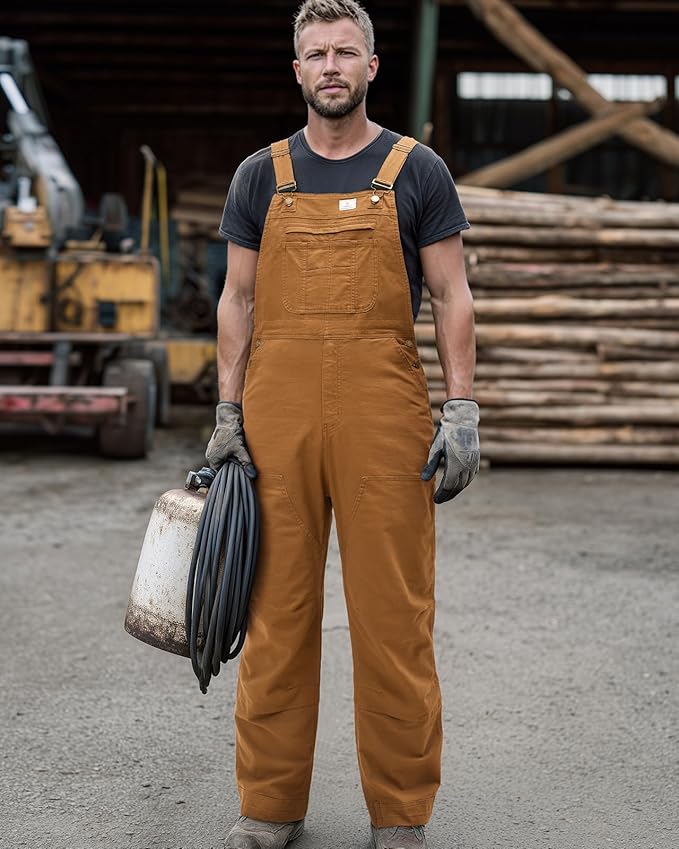 HISEA Flex Canvas Overalls for Men, Bib Work Double Knee Stretch Overall, Relaxed Fit Lightweight Workwear with Pockets
