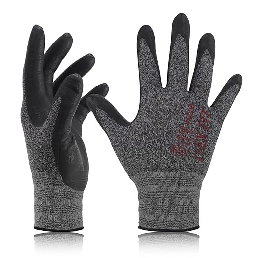 DEX FIT Nitrile Work Gloves FN330, 3D-Comfort Stretchy Fit, Firm Grip, Thin & Lightweight, Touch-Screen Compatible, Durable, Breathable & Cool, Machine Washable; Black Grey XL (10)