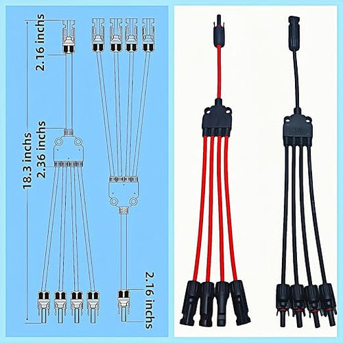 1 Pair Solar Y connectors 1 to 4-Turn Waterproof Parallel Solar connectors, 12AWG tinned Copper Solar Panel Cable Plug connectors (M/FFFF and F/MMMM)