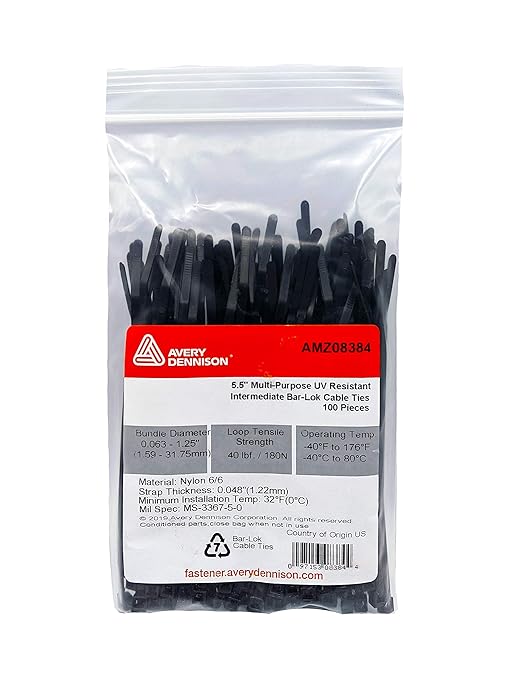Bar Lok 5.5” Zip Ties – 100 Pieces, Black – Made in America – Weather, UV & Impact Resistant Plastic Cable Ties for Binding Bundling & Organizing Wire Cable & More – Indoor & Outdoor (5.5", 100ct)