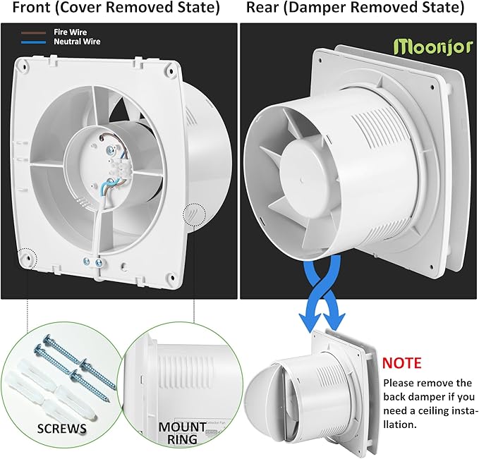4" Exhaust Fan, 50CFM Quiet Small Window Wall Mount Vent Extractor Fan for Kitchen Bathroom Workshop Garage (US Cord)