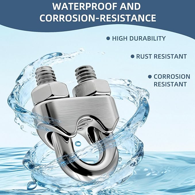 SSGP 8Pcs Stainless Steel Wire Rope Cable Clamp Clips - Heavy-Duty Wire Rope Clamps for Cable Securing 8Pcs 1/8" Thimble U Bolt Saddle Fastener (M3-1/8)