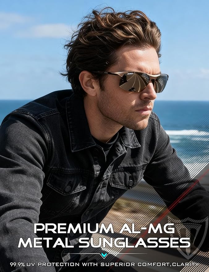 ATTCL Polarized Sunglasses Men Sports: UV Protection Anti Glare Wrap Around Lightweight Metal Driving Fishing Golf Running