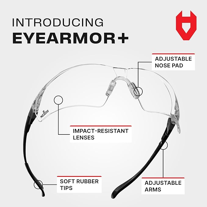 NoCry Clear Shooting Glasses for Men with Anti-Fog and Scratch Resistant Wraparound Lenses — ANSI Z87 Safety Glasses for Men with Adjustable Temples & Nose Pad — 100% UV Eye Protection for Shooting