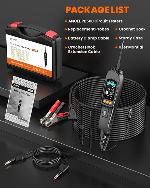 ANCEL PB500 Automotive Power Circuit Probe Tester Kit, 12/24V Car Electrical Short/Open Breaker Finder, AC/DC Diode Resistance Frequency Injector Relay Tester, Duty Cycle,Digital Multimeter/Ohmmeters