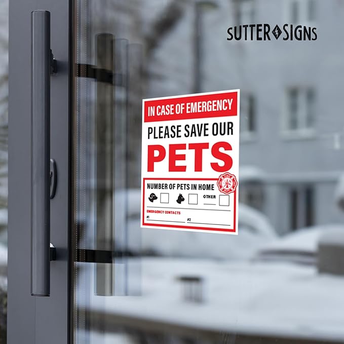 4pcs In Case of Emergency Save Pets Sticker | Pet Fire Rescue Sticker, Dog Inside Fire, Pet Alert Stickers for House | Weatherproof Outdoor Vinyl, 4" x 5"