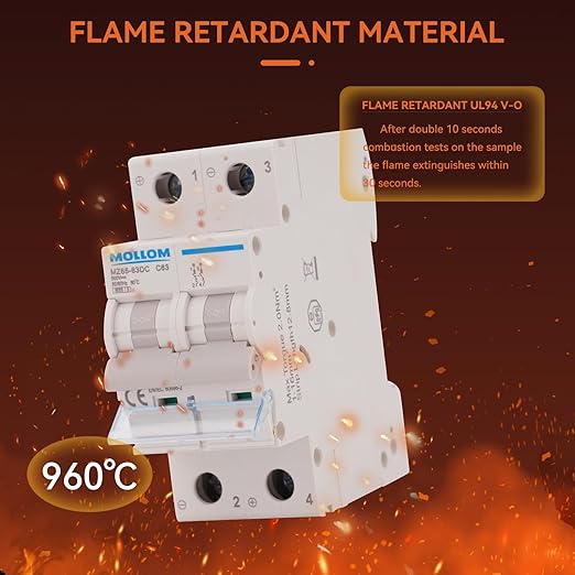 MOLLOM DC 2 Pole Miniature Circuit Breaker,400V 50A, C50 Scene Visualization Custom MCB Thermal Magnetic Trip, 6KA Breaking Capacity DC Disconnect Switch for Solar PV System
