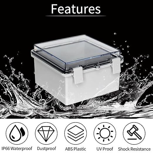 Electrical Junction Box Waterproof Electrical Box Outdoor with Mounting Plate, Plastic Snap Latch Hinged Dustproof and Suitable for Indoor and Outdoor Wiring Projects Clear 5.9"x5.9"x3.5"