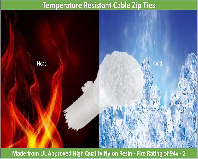 White Zip Ties 8 inch Clear (1000 Pack), 18 lbs Tensile Strength. Our narrow Self-Locking Nylon Clear White Cable Ties are easy to get in tough spots. Great Indoors and Outdoors Use by - Nirah