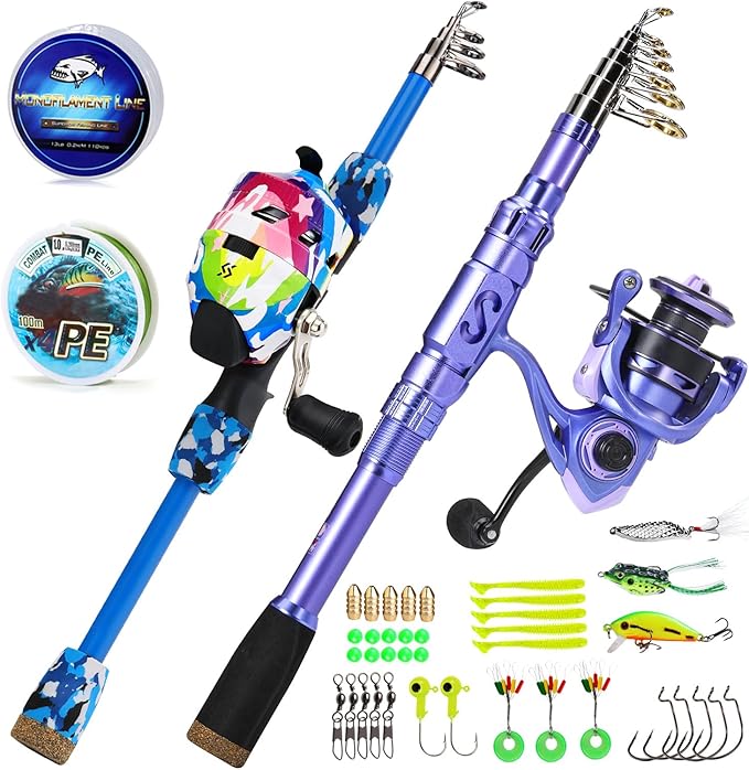Sougayilang Portable Telescopic Fishing Combo for Family - Adjustable Carbon Fiber Pole & Smooth Reel, Complete Saltwater/Freshwater Kit for Adults and Kids