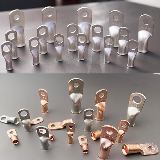 6 AWG 3/8" Stud (25 pcs.), Heavy Duty Tinned Battery Cable Lugs 6 Gauge Wire Connectors 6 AWG Ring Terminals Copper Wire Lugs Bare Copper Eyelets