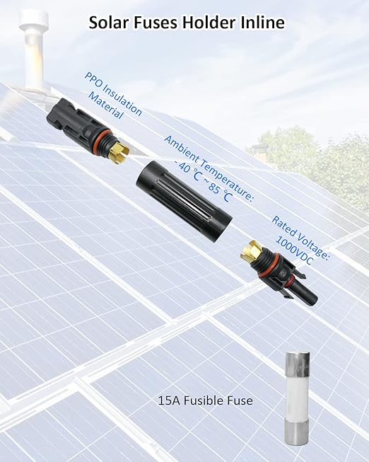 15A Solar Fuse Holder Inline, 5PCS Waterproof Solar Fuse Connector for Solar Panel and Solar Controller, Solar Surge Protection Device with Male and Female Connector