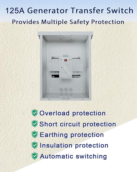 125A Automatic Transfer Switch for Generator, 3P, 120/240V Dual Power Generator Transfer Switch Meeting NEMA 3R Standards for Outdoor and Indoor