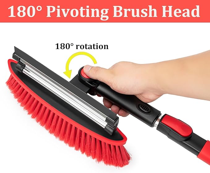 Car Snow Brush Ice Scraper Remover with Squeegee 39inch Long Handle Extendable Snow Removal Tool Windshield Snow Scrapers Removal Shovel for Ice and Snow Red Color