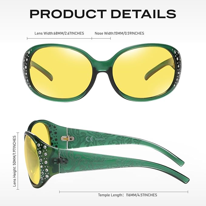 HAOLOTA Night Vision Driving Glasses Women Anti Glare Polarized, Wrap Around Nighttime Safety Glasses UV Protection