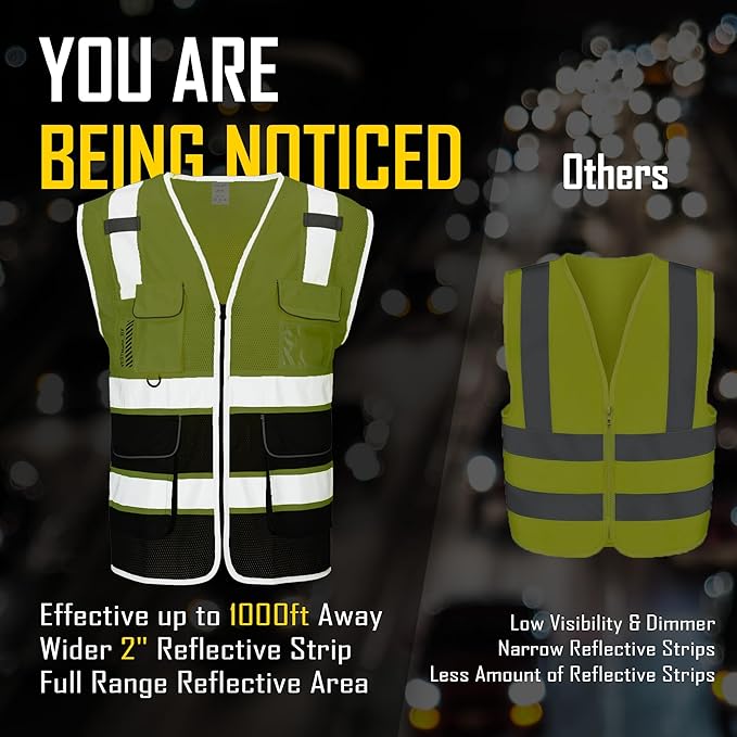 COOLJOB 9 Pockets Reflective Mesh Safety Vest for Men, Hi-vis Work Vest for Construction, Class 2 ANSI Standard, Orange