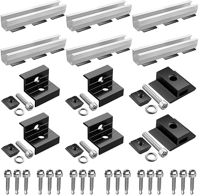 Anbte 6Pcs Solar Panel Bracket Kit, Aluminium Solar Panel Roof Mounting Kit 7.87" Mounting Rail 30mm/35mm Solar Panel Mounting Brackets for Metal Roof, Tin Roof, Flat Roof, Sheet Roof