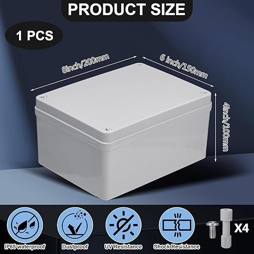 Kanayu Conduit Box Electrical Junction Box Plastic Dustproof Waterproof Gray White Protect Conduits and Fittings Universal Electrical Project Enclosure for Outdoor(8'' x 6'' x 4'')