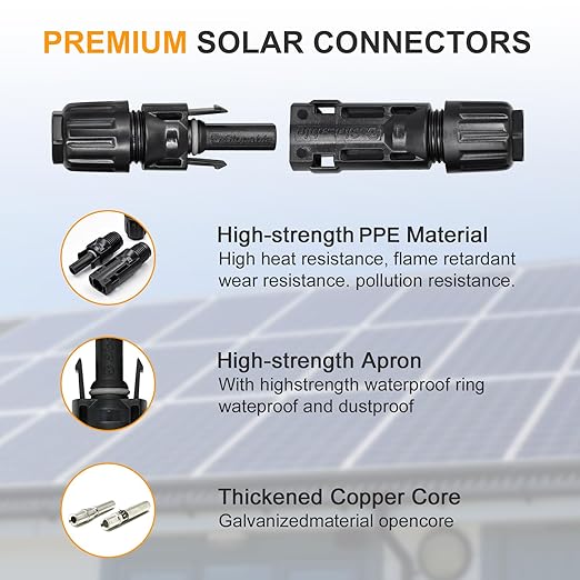 8AWG Solar Panel Connector, IP68 Waterproof 1500V Solar Connector, 70A Solid Tinned Copper Terminal, 5 Pairs with 2 Spanners for Solar PV Cable(10mm²)