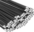 Metal Zip Ties Black 20 inch 290LB 50pcs Heavy Duty 304 Stainless Steel Epoxy Coated Locking Cable Exhaust Wrap Multi Purpose Binding for Machinery, Vehicles, Farms, Cables, Pipes,Fence